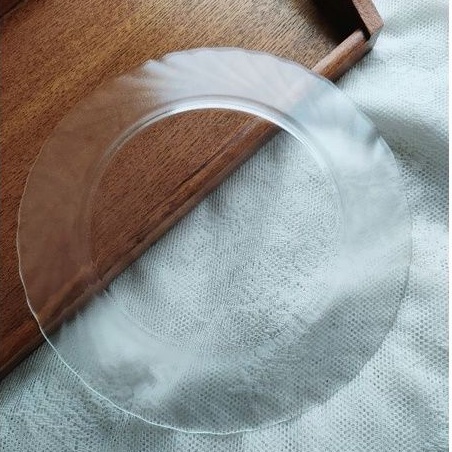 老木青 |全新早期法國arcoroc漩渦薄霧透明玻璃盤24cm 餐盤 收藏 vintage