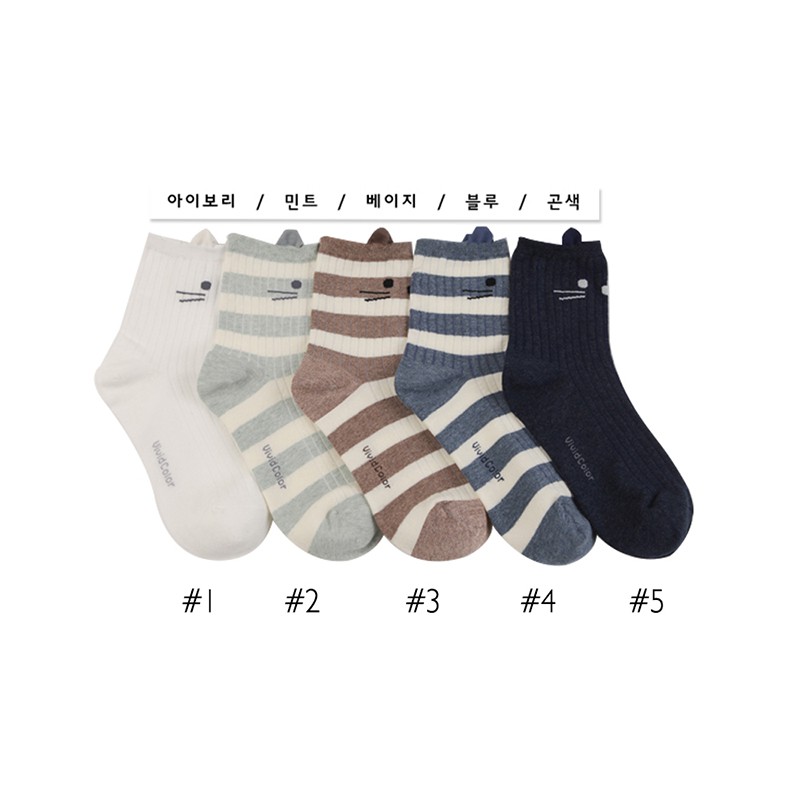 韓國直送 韓國條紋貓咪造型短襪-款式隨機 (SOCK-366-W)