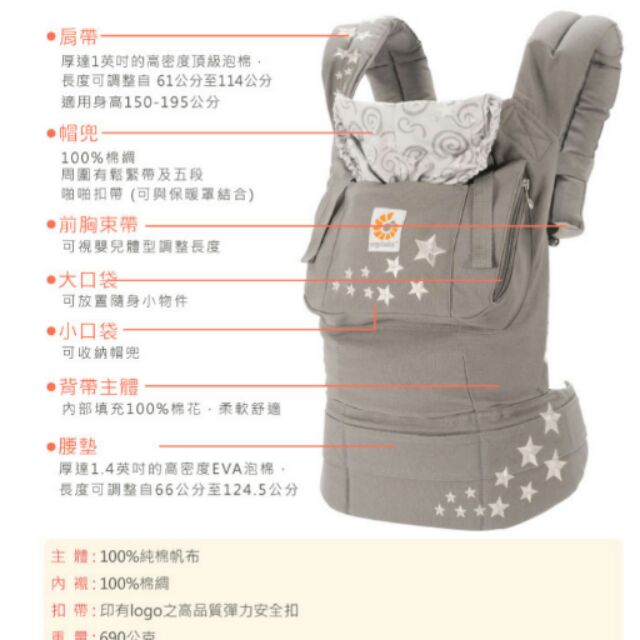 美國Ergobaby爾哥寶寶嬰童背帶
原創款-銀河灰 原單