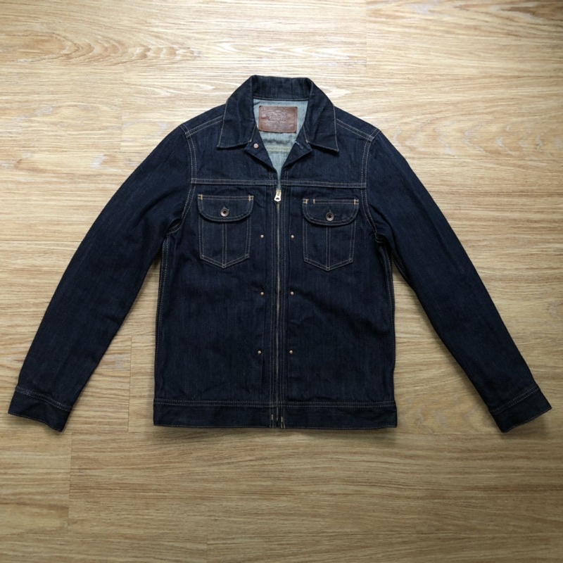 近全新日本製COOTIE Zip Denim Jacket 深藍合身拉鍊原色丹寧牛仔外套 M號 布邊厚磅重磅凹凸布紋赤耳