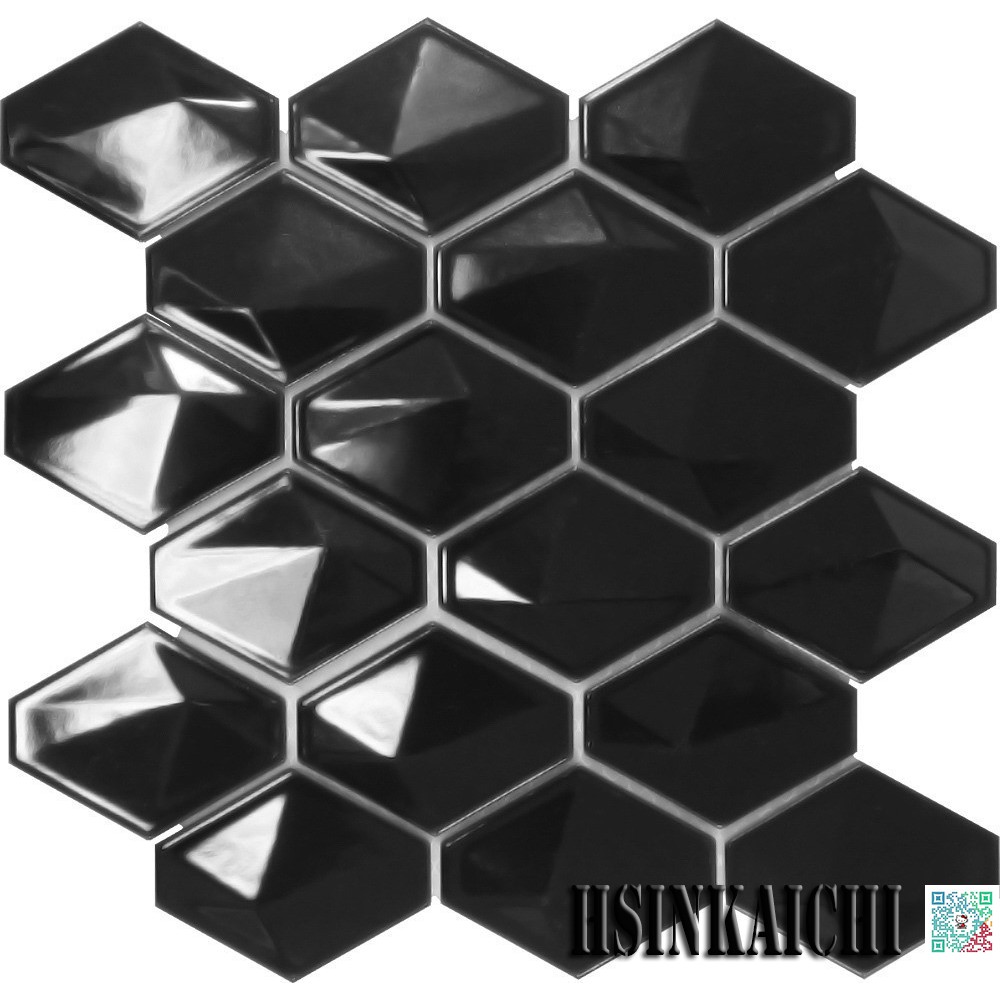 【鑫鎧棋磁磚精品】立體菱形亮面馬賽克  黑  電洽