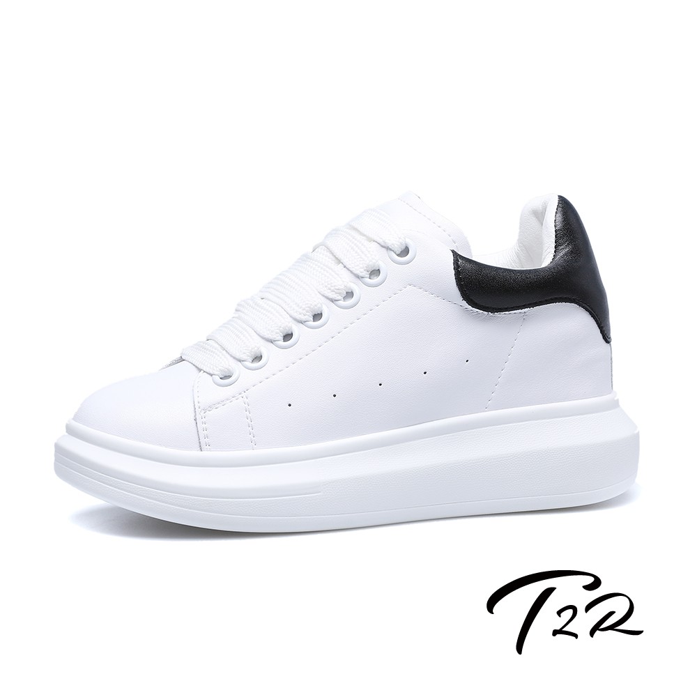 T2R-正韓空運-增高鞋造型真皮小白鞋隱形增高鞋-增高約7公分-黑/白(5985-2040/5985-2041)