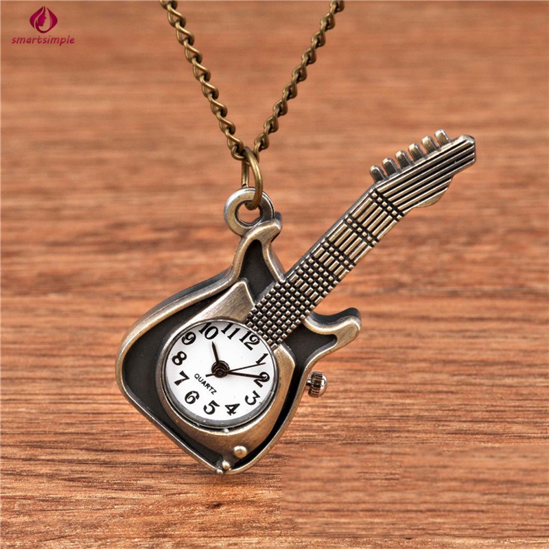 Ss 新奇時尚復古石英懷錶創意小青銅吉他懷錶