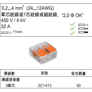 【築光坊】WAGO 221-413 正品德國製 電路佈線接線端子 快速接線端子 配線 快速接頭 非222