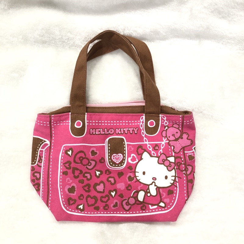 Hello Kitty 粉紅帆布包 手提包 小提袋 小餐袋（有內襯）
