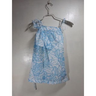 BABY CARE 童裝 女 上衣 細肩帶 藍 白 夏威夷風 花朵 兩件式（全新，些微瑕疵）