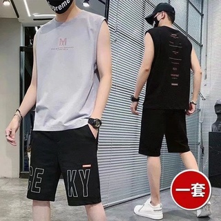 潮牌套裝男生大碼男生運動短袖套裝 夏季男薄休閒 潮流印花圓領短套裝運動衫 套裝(WL695)【壹號站】