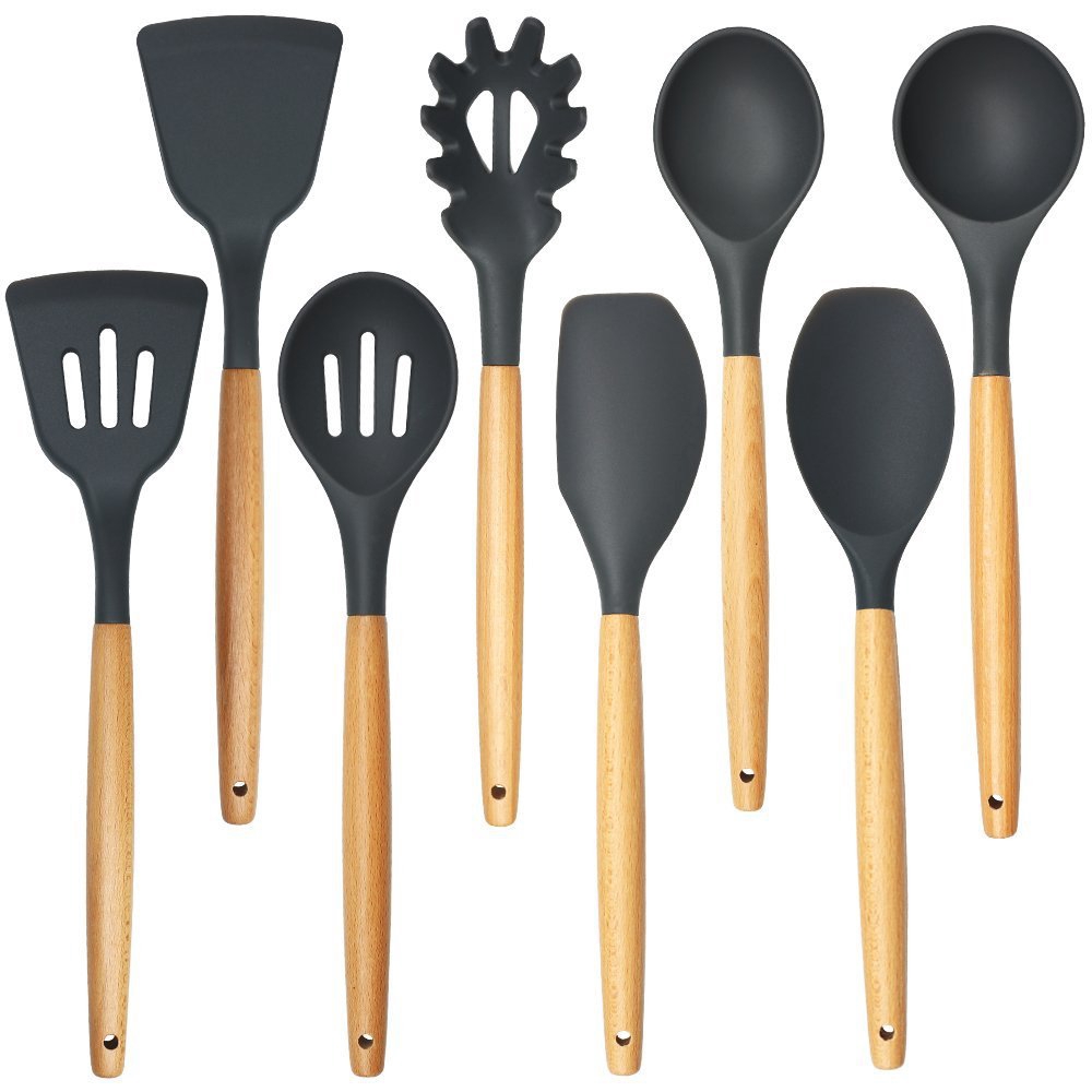 9 件 / 套矽膠廚具, 帶木柄不粘鍋矽膠刮板勺廚房工具烹飪廚具套裝