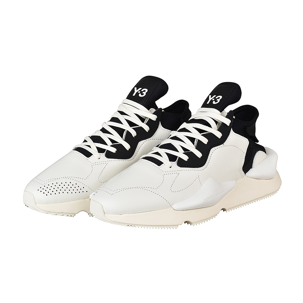 Adidas Y-3 KAIWA白字LOGO皮革拼接紡織運動鞋(白x黑)