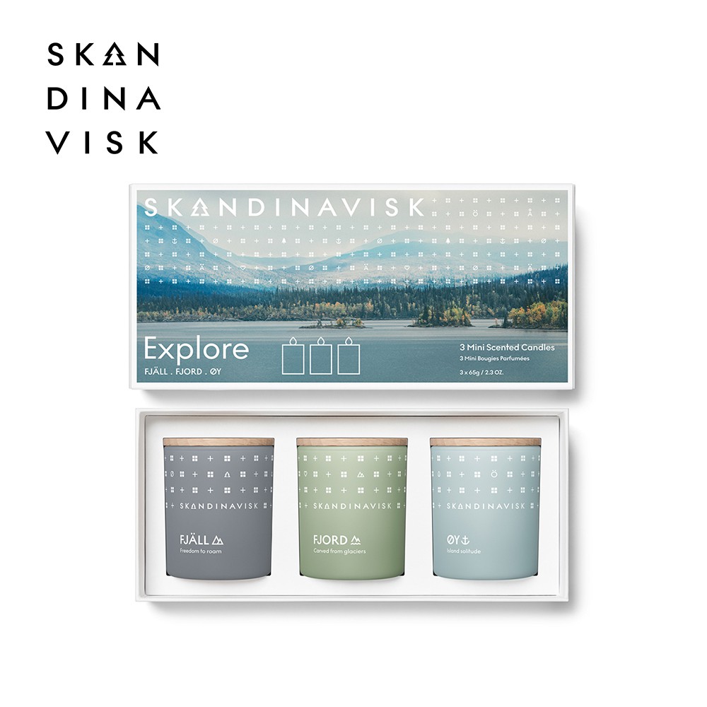 丹麥Skandinavisk香氛蠟燭EXPLORE65g(3入禮盒組)-FJÅLL,FJORD,ØY 現貨 廠商直送