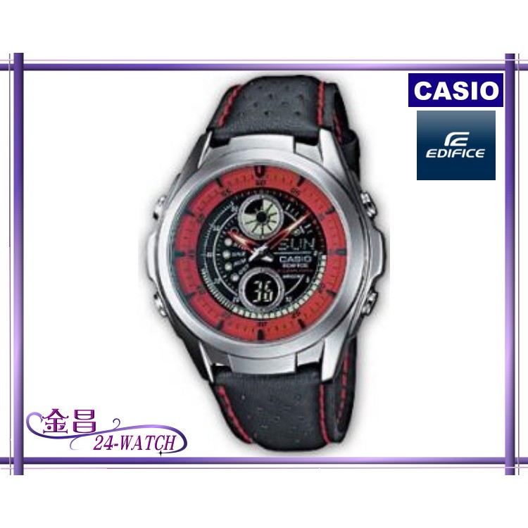 CASIO_EDIFICE # EFA-116L-1A4 全新 雙顯賽車腕錶(紅_皮帶)＊24-WATCH_金昌
