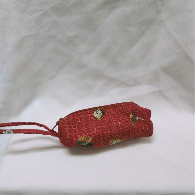 手工紅色雨傘拼布鑰匙包/耳機收納包