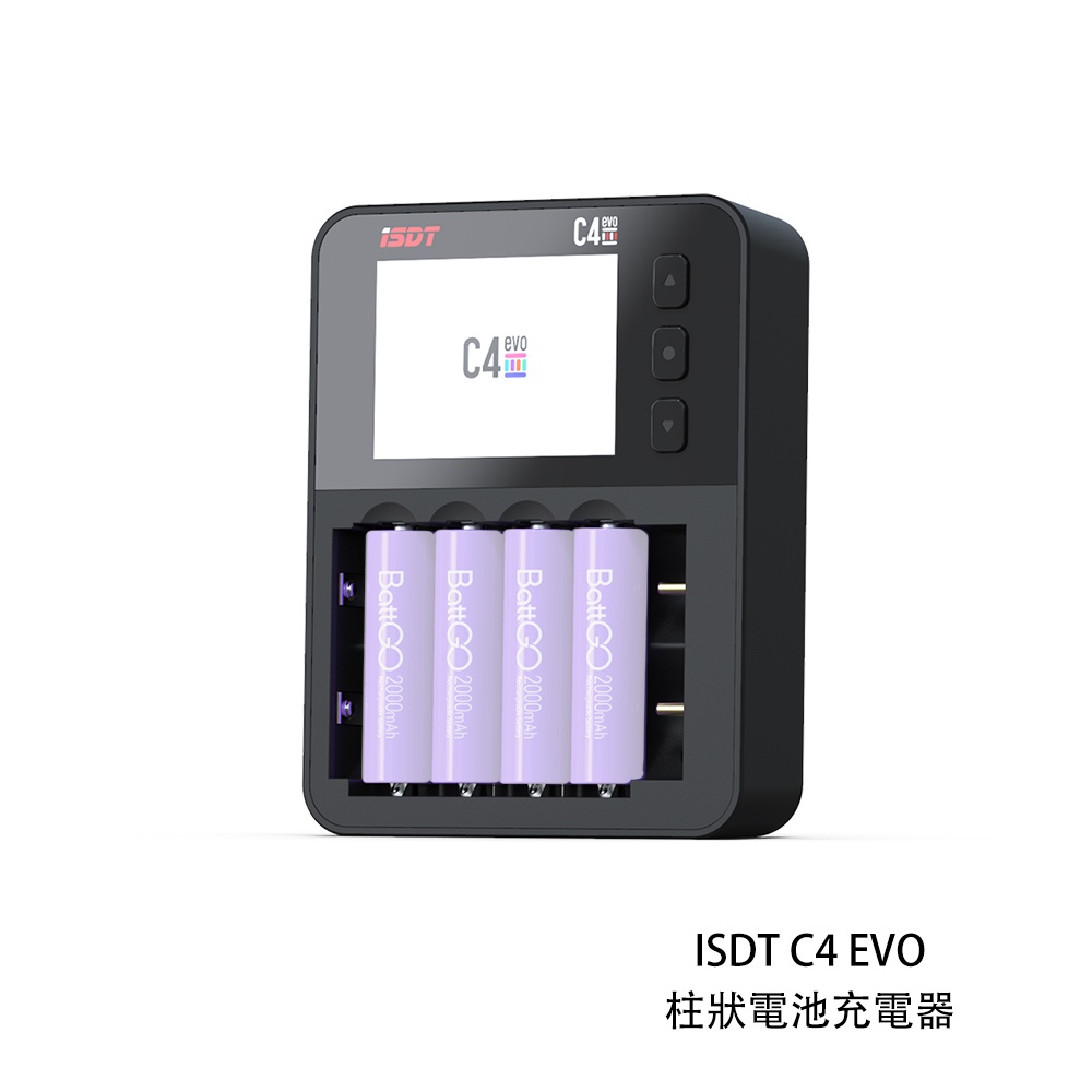 ISDT C4 EVO 柱狀電池充電器 螢幕實時監控 支援快充 充1-4節圓柱電池 適3號/4號電池 [相機專家]