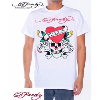 §上鉌嚴選 ED hardy Love Kills Slowly Rhinestone Tee 愛殺骷顱頭水鑽短袖T-白