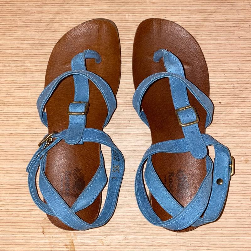 全新Roots真皮平底涼鞋35號