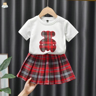 童裝 時尚套裝 兩件套 純棉女童夏季套裝2021小女孩寶寶短袖百褶裙兩件套中小童衣服透氣