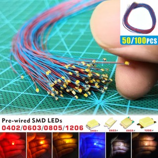 50/100PCS 超細預接線SMD LED（3V） 0402＃0603＃0805＃1206＃預焊接，用於模型/高達