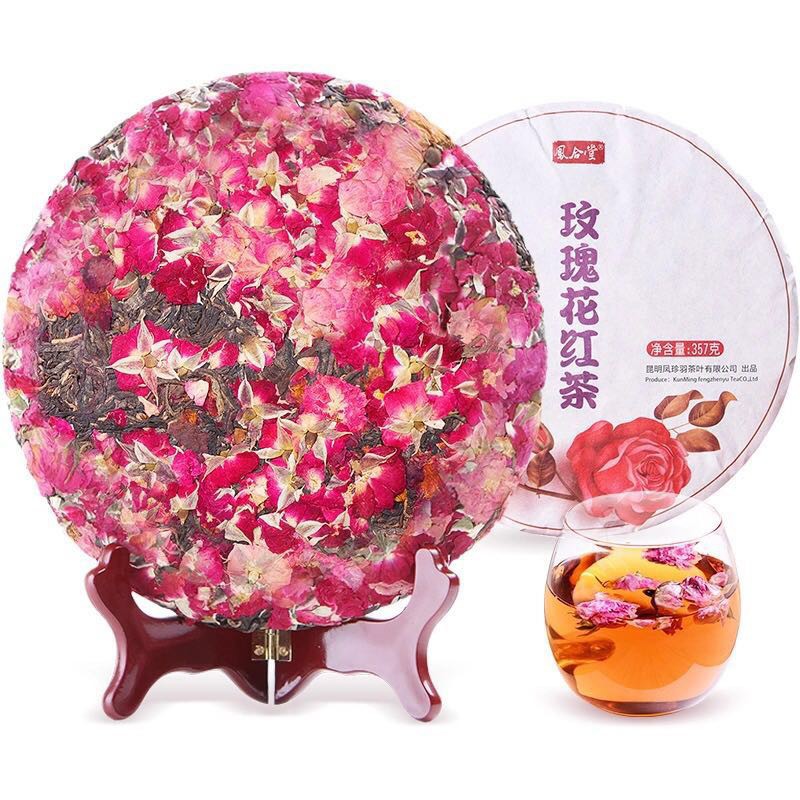 玫瑰花紅茶鳳合堂雲南玫瑰花茶餅滇紅茶花茶357g 餅叮噹 蝦皮購物