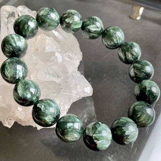 小極品-晶亮白羽毛綠龍晶綠泥石鷹眼石11.4-11.8mm（單圈）手珠手鍊DIY串珠隔珠配珠圓珠項鍊•點點水晶•結緣起標