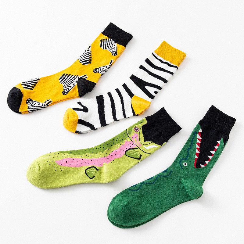 時尚彩色男襪中筒斑馬條紋鱷魚動物系列 個性情侶長襪子批發