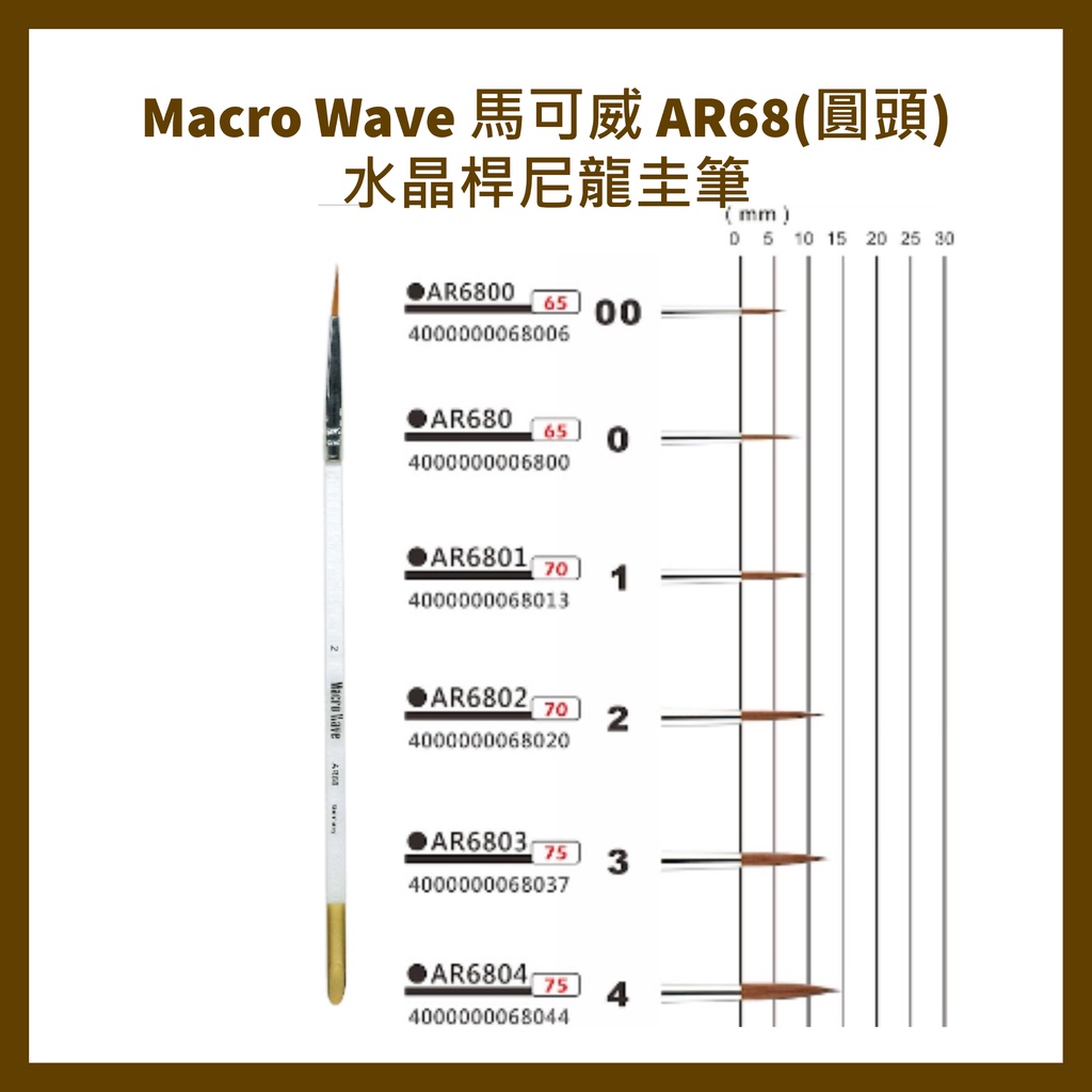 Macro Wave 馬可威 AR68(圓頭)水晶桿尼龍圭筆 水彩筆 水晶筆桿 透明桿