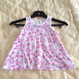 Disney 迪士尼 uniqlo 優衣庫 女童無袖純棉連身衣 連衣裙 連身洋裝 連身服 米老鼠唐老鴨粉紅色二手