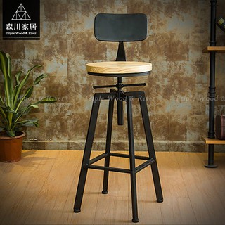 《森川家居》LRC-55RC02A-美式工業LOFT旋轉靠背吧檯椅(實木款) 餐廳咖啡廳民宿品東西北歐簡約/IKEA復古
