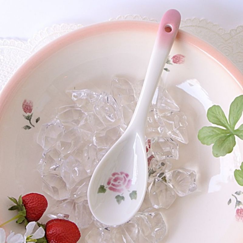🌹日本製Many Rose玫瑰花陶瓷點心湯匙