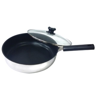 【useful】30cm台灣黑瓷304不鏽鋼深型平底不沾鍋含原木勺《免運》