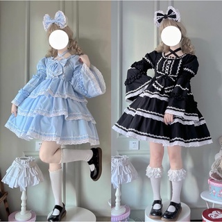 預購*lolita 蘿莉塔姬袖純色娃娃復古荷葉邊蕾絲花邊連身裙 OP 軟妹 可愛 洋裝 公主 華麗 表演 裙子 洋