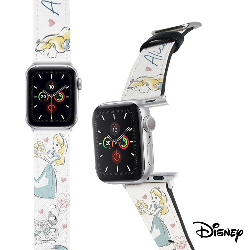 迪士尼｜愛麗絲皮革錶帶Apple Watchband  塗鴉 愛麗絲 手錶 配件 Apple錶帶 KW065 文具旗艦店