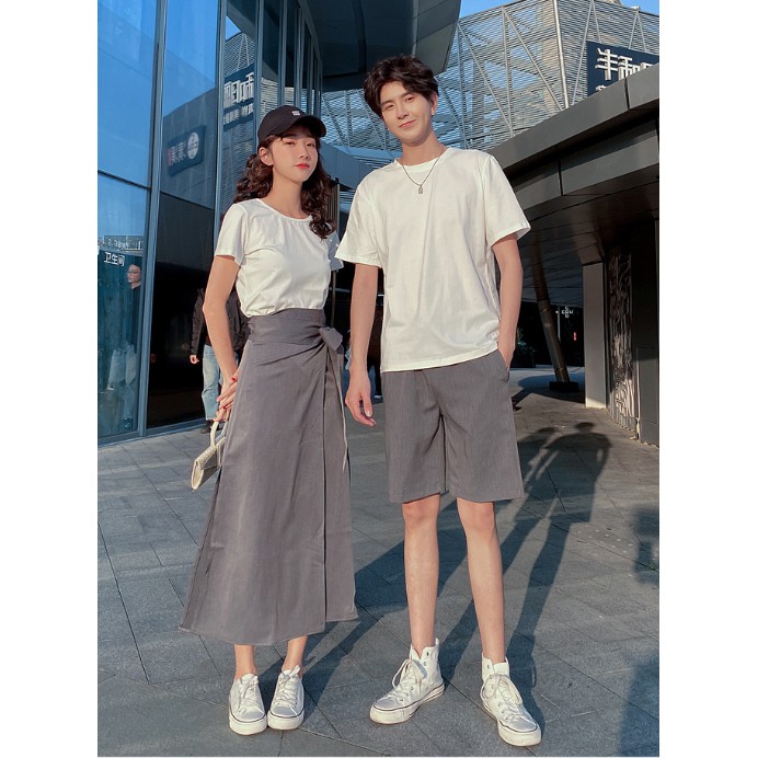 韓國兩件式套裝情侶裝圓領t 綁帶開衩長裙輝色五分褲婚紗便服外拍蜜月約會情人節禮物 蝦皮購物