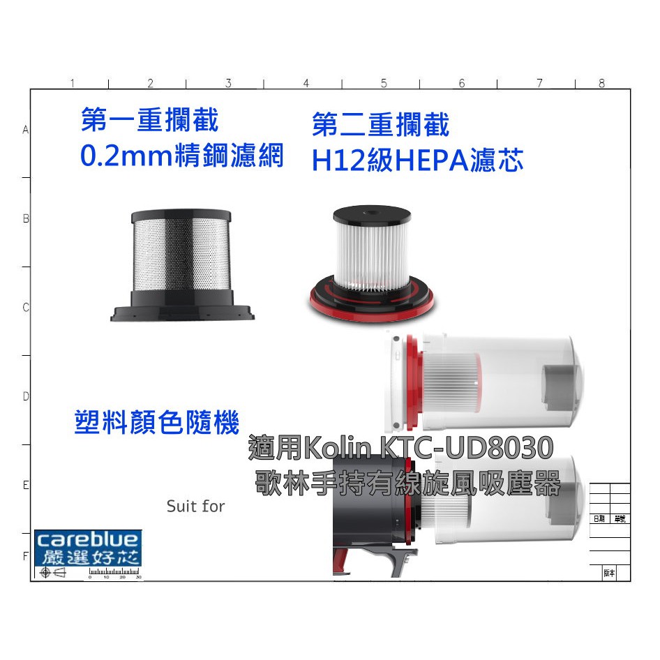 濾網 適用 Kolin KTC-UD8030 歌林 手持 有線 旋風 吸塵器