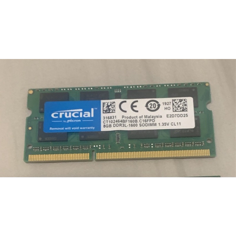 美光 DDR3 1600 8G 筆電 記憶體 CT102464BF160B 終身保