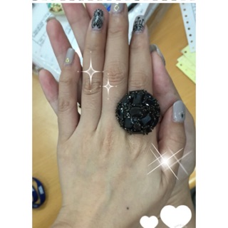 ✨歐美時尚✨奧鑽玻璃水晶黑寶石戒指💍