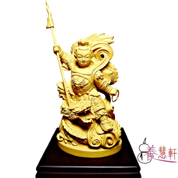 金剛砂陶土精雕佛像 哪吒三太子爺(附木座) 正台灣雕塑家手創，採人工雕塑繪製而成，雕工細緻，質地堅硬