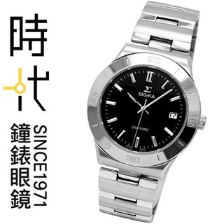 【SIGMA】3801MS-1 簡約時尚 日期顯示 藍寶石鏡面 鋼錶帶男錶 黑/銀 37mm 台南 時代鐘錶