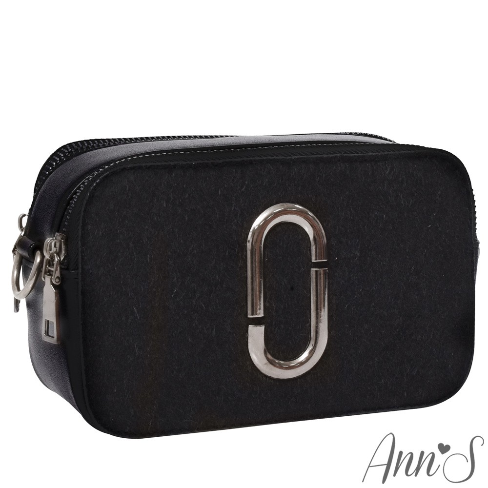 Ann’S引人注目-造型銀色圓環寬版背帶相機包