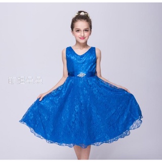 ♥萌妞朵朵♥藍色歐美氣質蕾絲花樣公主裙/花童/兒童畢業禮服/蓬蓬紗裙/實照MT0042