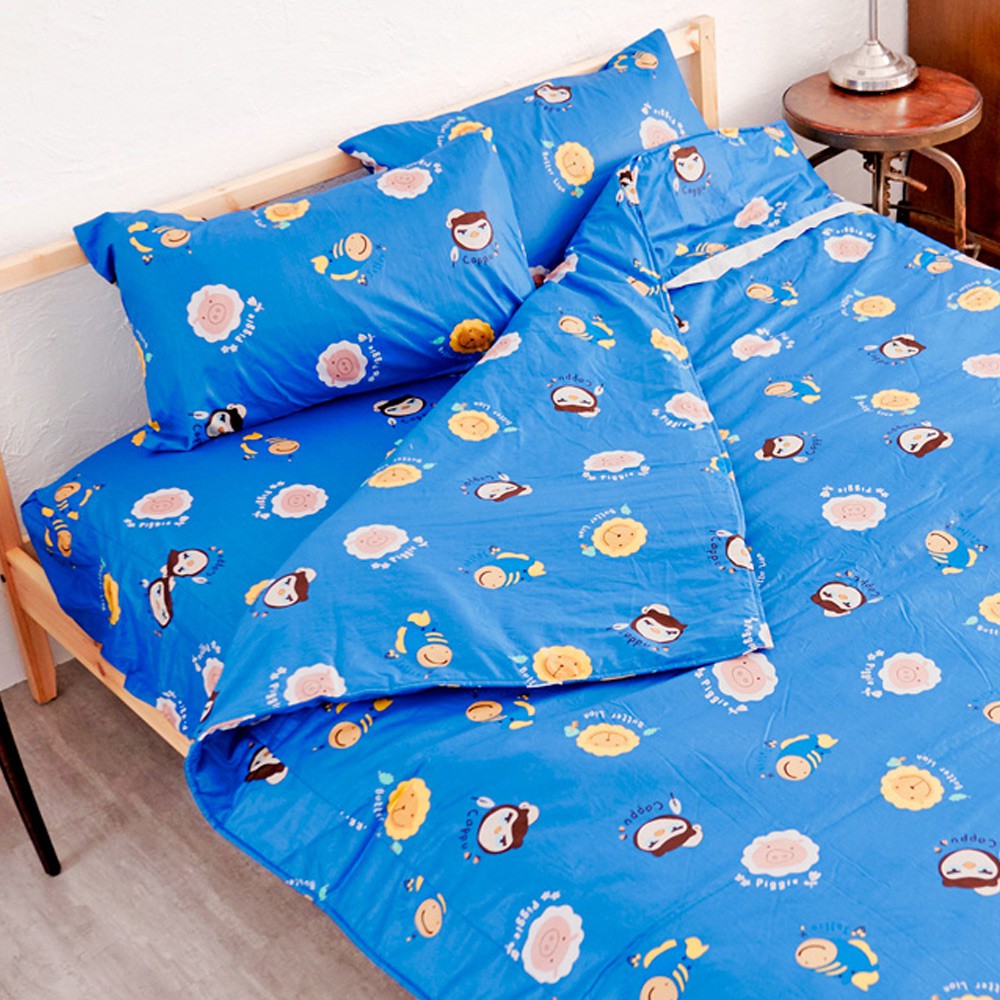 【奶油獅】同樂會系列-台灣製造-100%精梳純棉床包兩用被套組(宇宙藍)