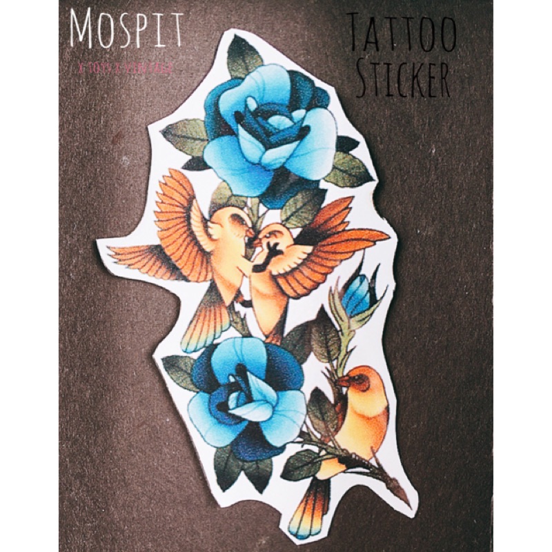 ➰MOSPIT➰美式刺青貼紙 老學校刺青 old school tattoosticker 藍玫瑰與杜鵑鳥