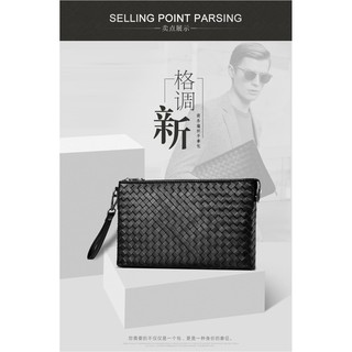 歐美新款羊皮編織手包手拿包信封大容量手抓包真皮韓版商務休閒軟男包頭層羊皮純手工編織