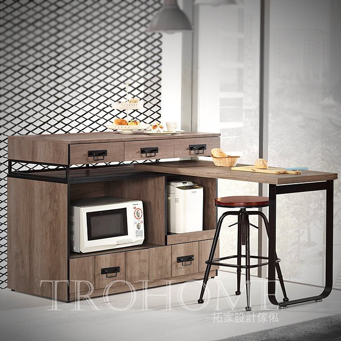 拓家設計家具】復古美式穀倉-鐵製把手中島櫃+L型餐桌/工作桌書桌辦公桌 