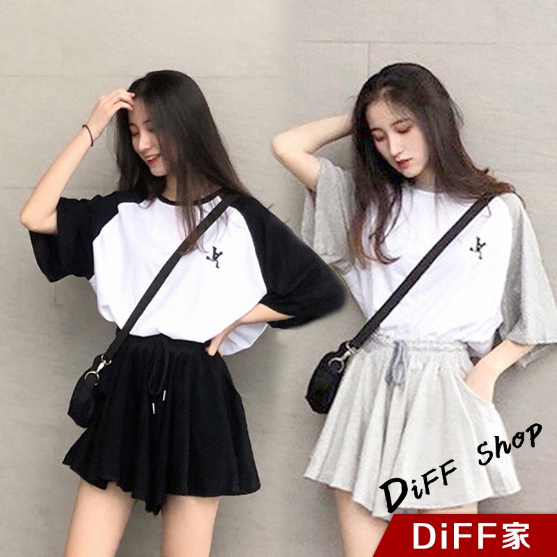 【DIFF】韓版氣質學生風運動套裝 短裙 短褲 女裝 上衣 短袖 T恤 衣服 兩件式套裝【S52】