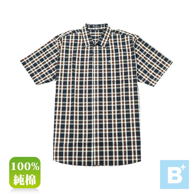 MAXON-大尺碼2L~5L-短袖格子襯衫-咖啡藍-81377