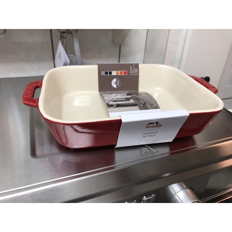 【法國Staub】長方型陶瓷烤盤20x16cm 1.1L 櫻桃紅
