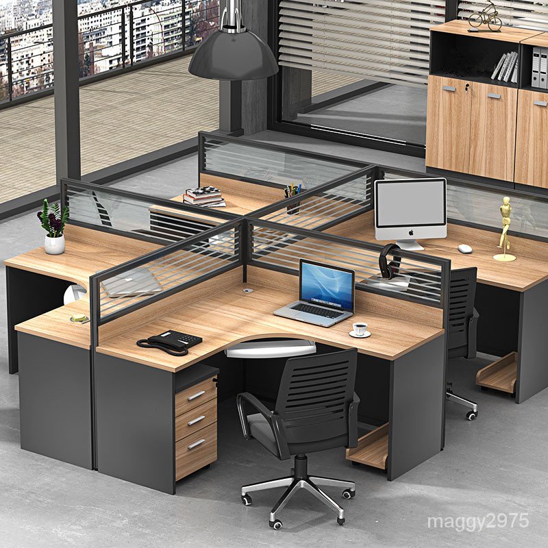 職員桌 員工桌 辦公桌 桌子屏風辦公桌4人桌椅組合簡約現代L型職員桌68人卡位隔斷辦公室工位8.29 HHMD
