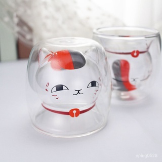 Zakka日雜 可愛雙層杯 咖啡杯 果汁杯 杯子 雙層玻璃杯 雙層杯 動物 伊朵羽日式江學生禮品貓咪老師耐高溫雙層玻璃杯
