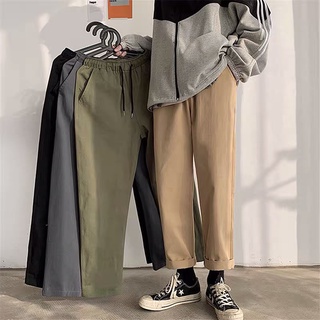 臺灣現貨 隔日達 韓版純色直筒九分褲 M-5XL 休閒褲 工裝褲 簡約 百搭 素色運動縮口褲 修身小腳褲 男生長褲