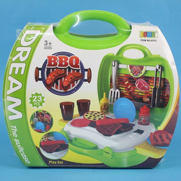 夢想手提箱 BBQ組 NO.8312 扮家家酒玩具(綠)/一組入  仿真烤肉玩具 烤肉組 烤肉遊戲組